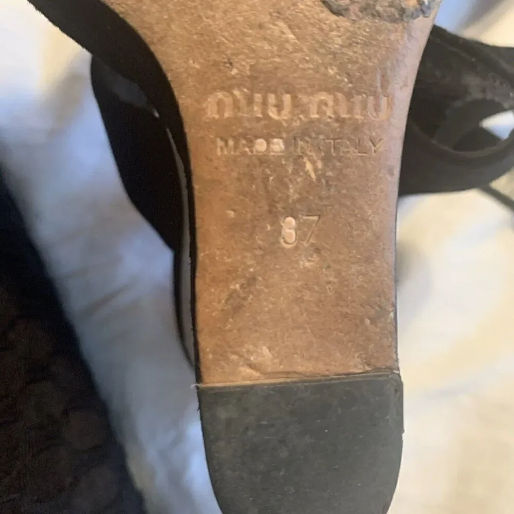 miu miu Authentic Black White Color Block Marble Wedge High Heels Sandals 7